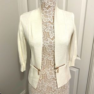 Ivanka Trump white rose gold open cardigan sweater sz SMALL